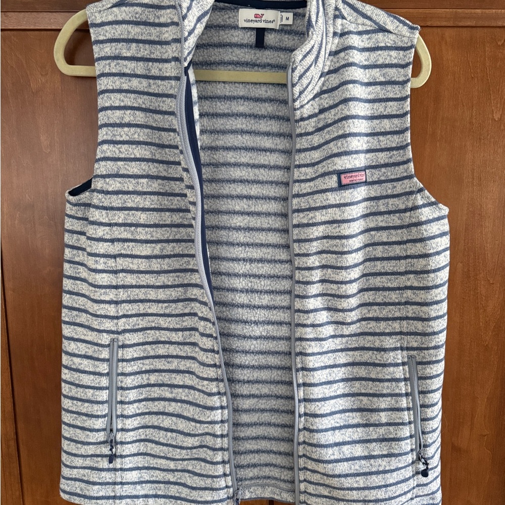 Vineyard Vines Blue & White Striped Fleece Vest